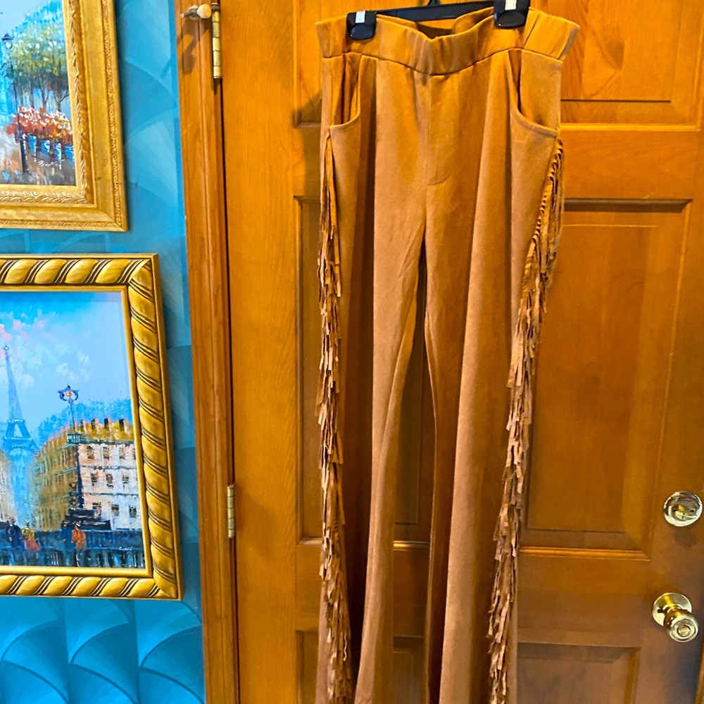 Fringe suede pants